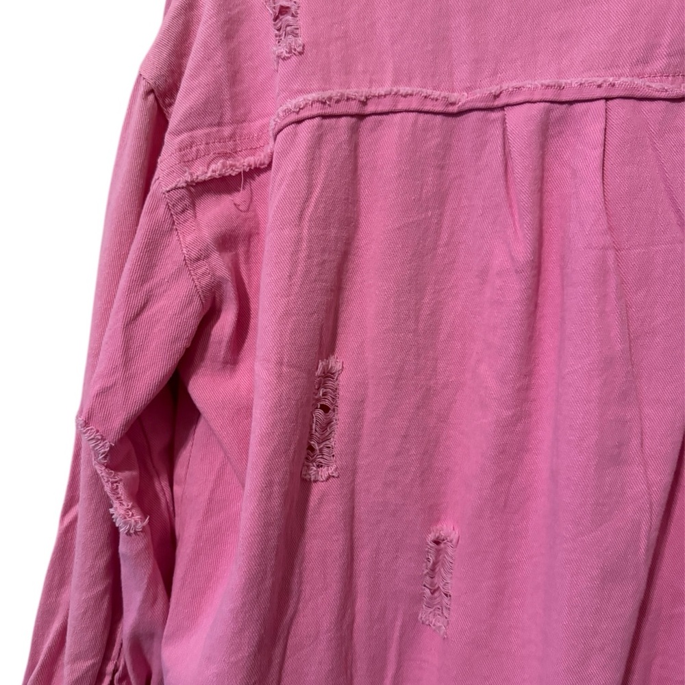 Pink Distressed Button-Up Shirt - Picture 3 of 3